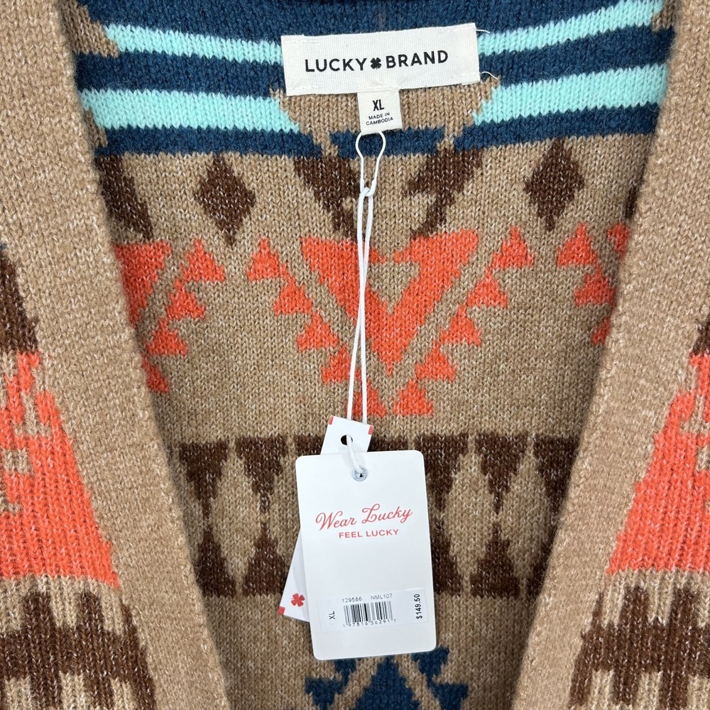 Lucky Brand Women Aztec Open Front Drape Cardigan XL Brown‎ Blue Boho western - Picture 9 of 15